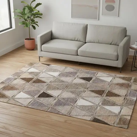 Brown Gray And Ivory Geometric Washable Area Rug With UV Protection Photo 1