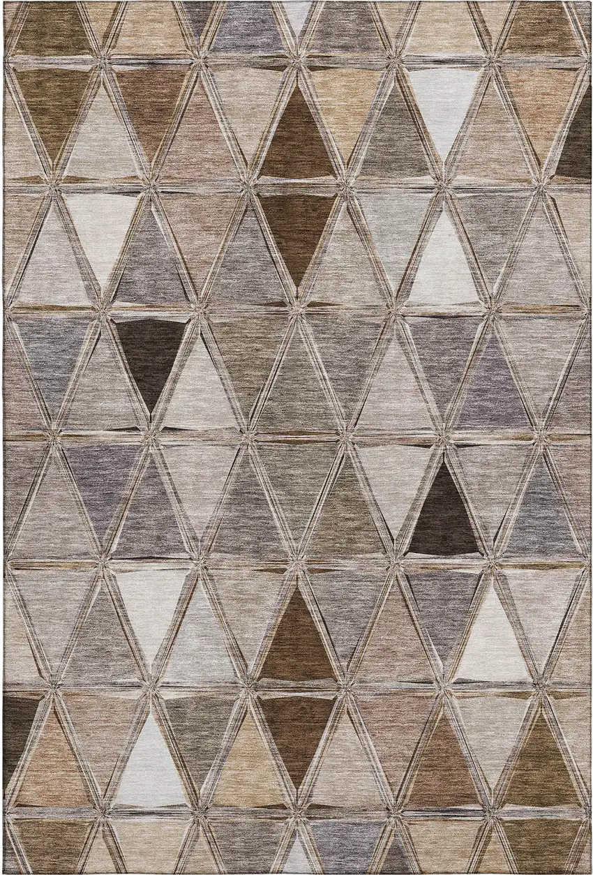 Brown Gray And Ivory Geometric Washable Area Rug With UV Protection Photo 2