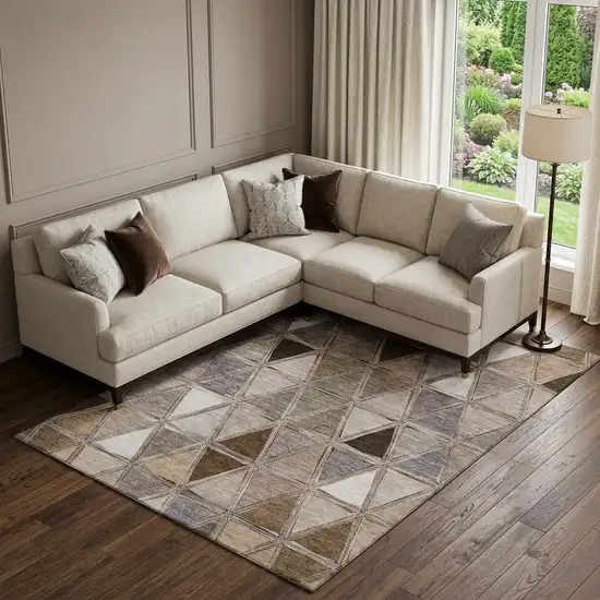 Brown Gray And Ivory Geometric Washable Area Rug With UV Protection Photo 1