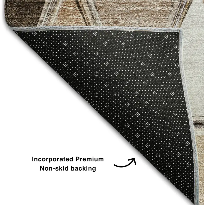 Brown Gray And Ivory Geometric Washable Area Rug With UV Protection Photo 8