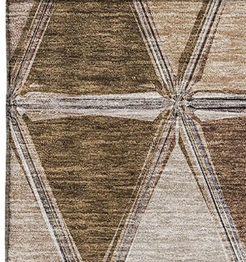 Brown Gray And Ivory Geometric Washable Area Rug With UV Protection Photo 5