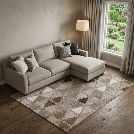 Brown Gray And Ivory Geometric Washable Area Rug With UV Protection Photo 1