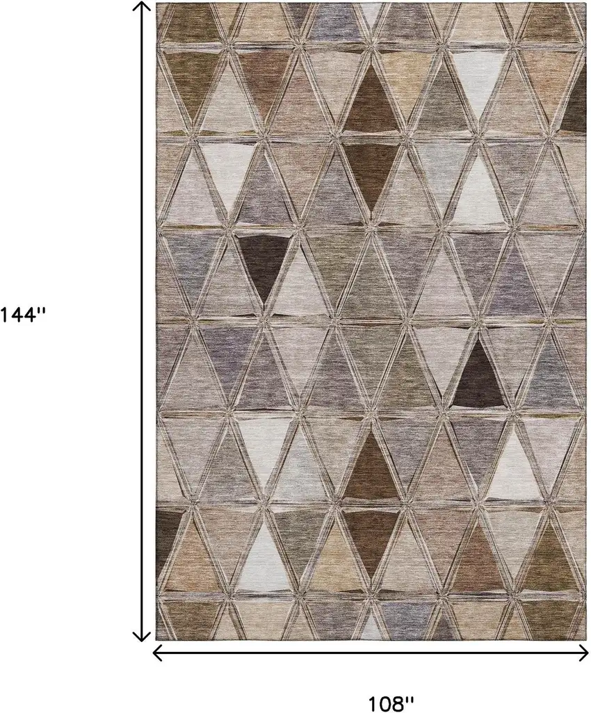 Brown Gray And Ivory Geometric Washable Area Rug With UV Protection Photo 3