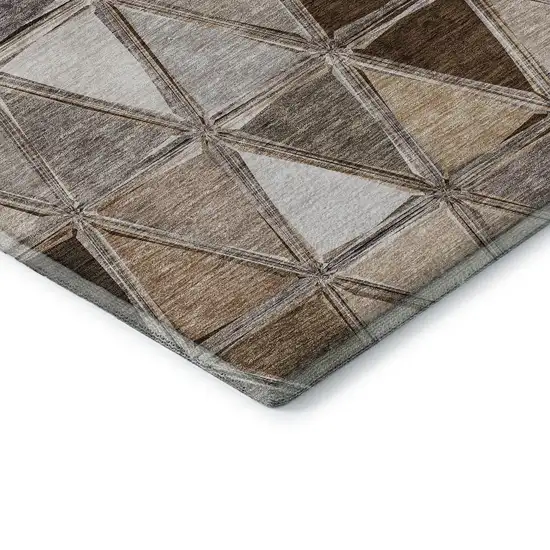 Brown Gray And Ivory Geometric Washable Area Rug With UV Protection Photo 9