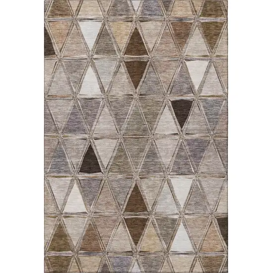 Brown Gray And Ivory Geometric Washable Area Rug With UV Protection Photo 4