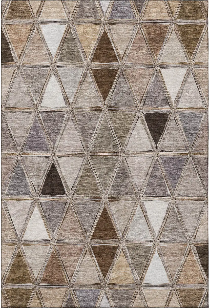 Brown Gray And Ivory Geometric Washable Area Rug With UV Protection Photo 4