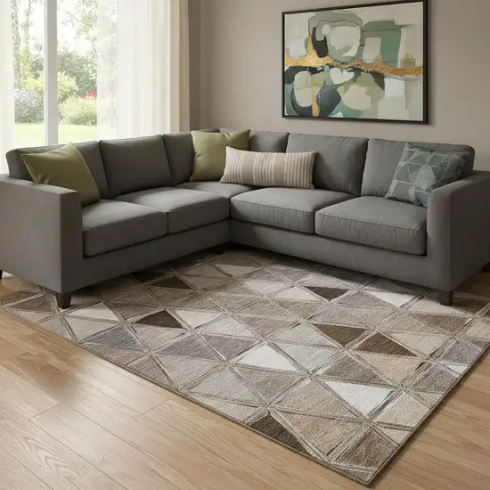 Brown Gray And Ivory Geometric Washable Area Rug With UV Protection Photo 1