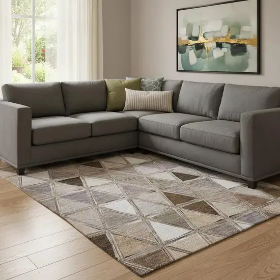 Brown Gray And Ivory Geometric Washable Area Rug With UV Protection Photo 1