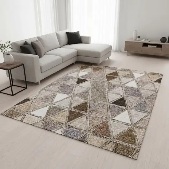 Brown Gray And Ivory Geometric Washable Area Rug With UV Protection Photo 1