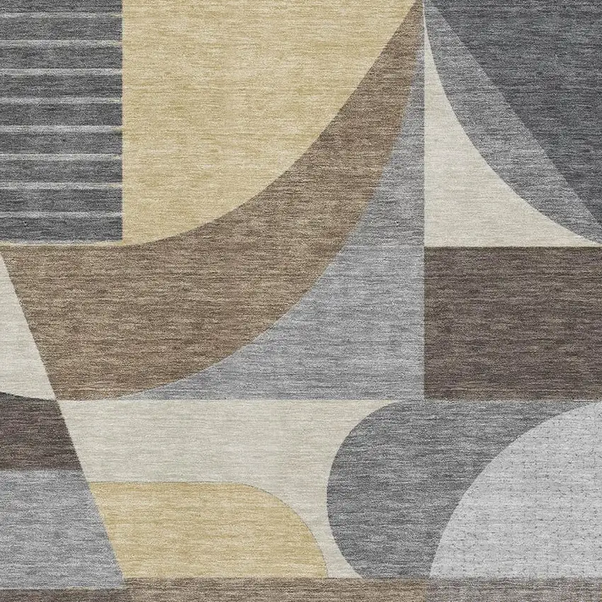 Brown Gray And Ivory Geometric Washable Area Rug With UV Protection Photo 2