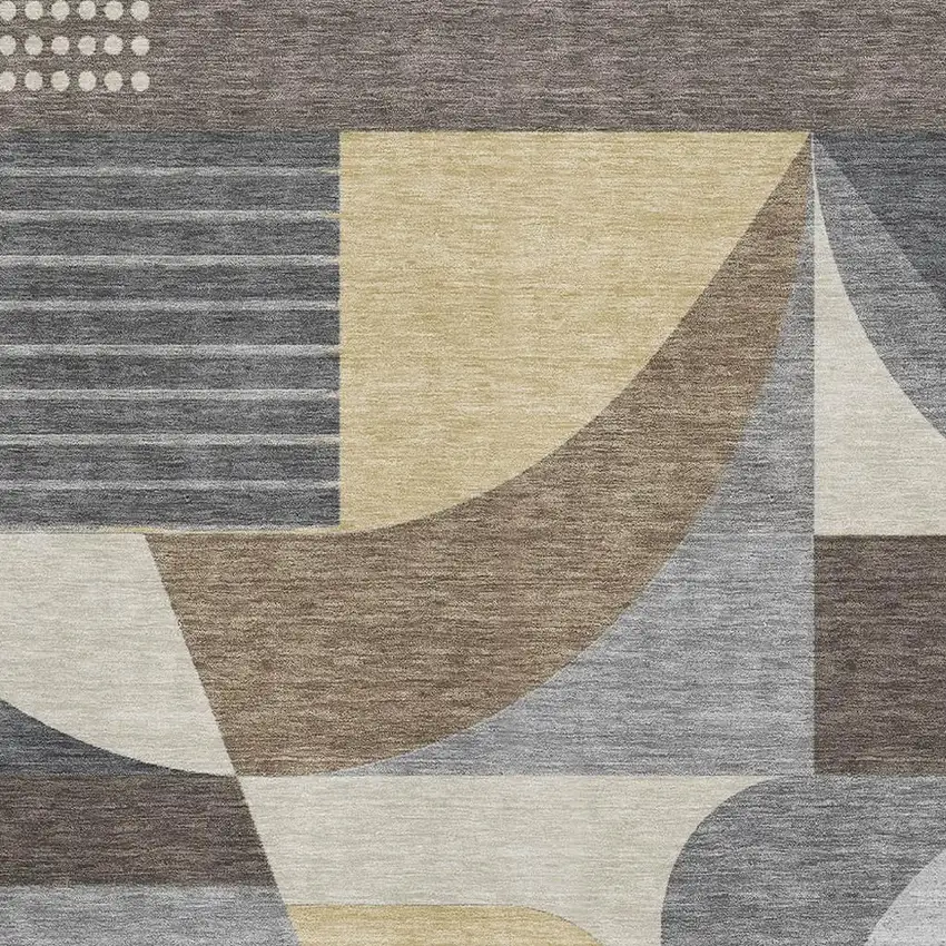 Brown Gray And Ivory Geometric Washable Area Rug With UV Protection Photo 2