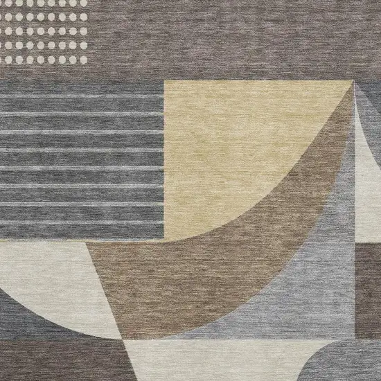 Brown Gray And Ivory Geometric Washable Area Rug With UV Protection Photo 2