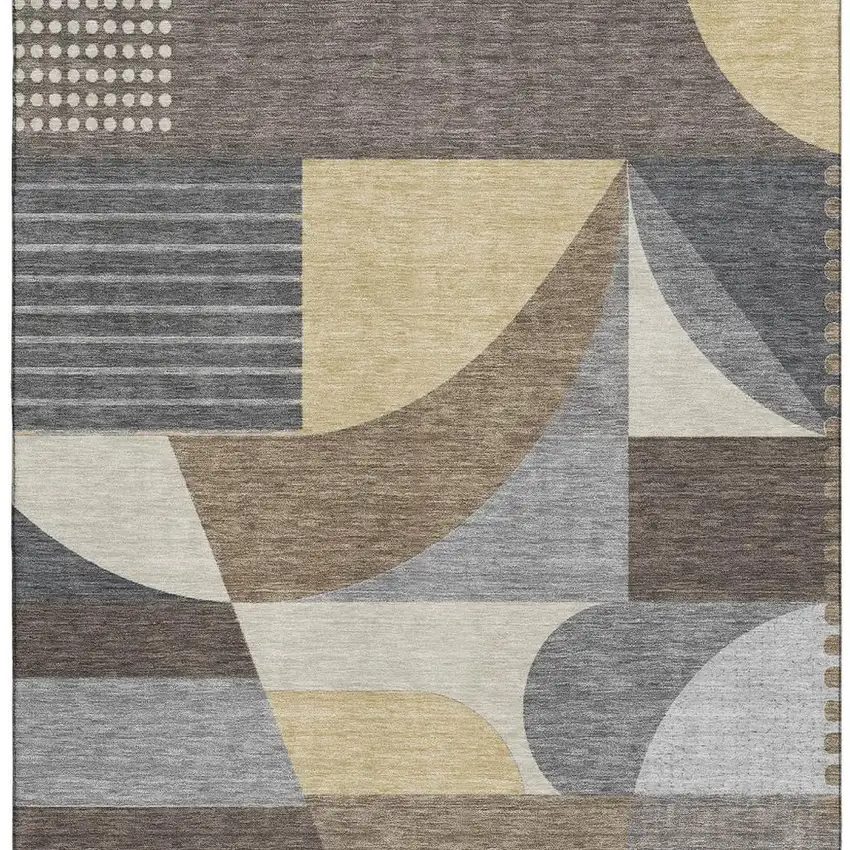 Brown Gray And Ivory Geometric Washable Area Rug With UV Protection Photo 3