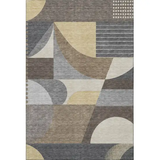 Brown Gray And Ivory Geometric Washable Area Rug With UV Protection Photo 3
