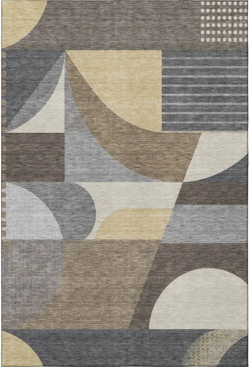 Brown Gray And Ivory Geometric Washable Area Rug With UV Protection Photo 3