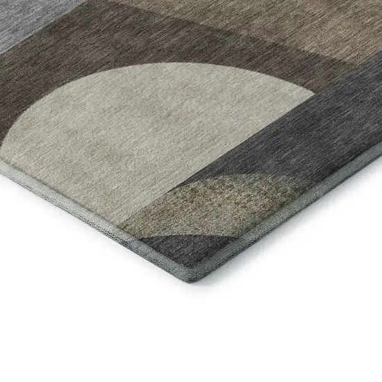 Brown Gray And Ivory Geometric Washable Area Rug With UV Protection Photo 7