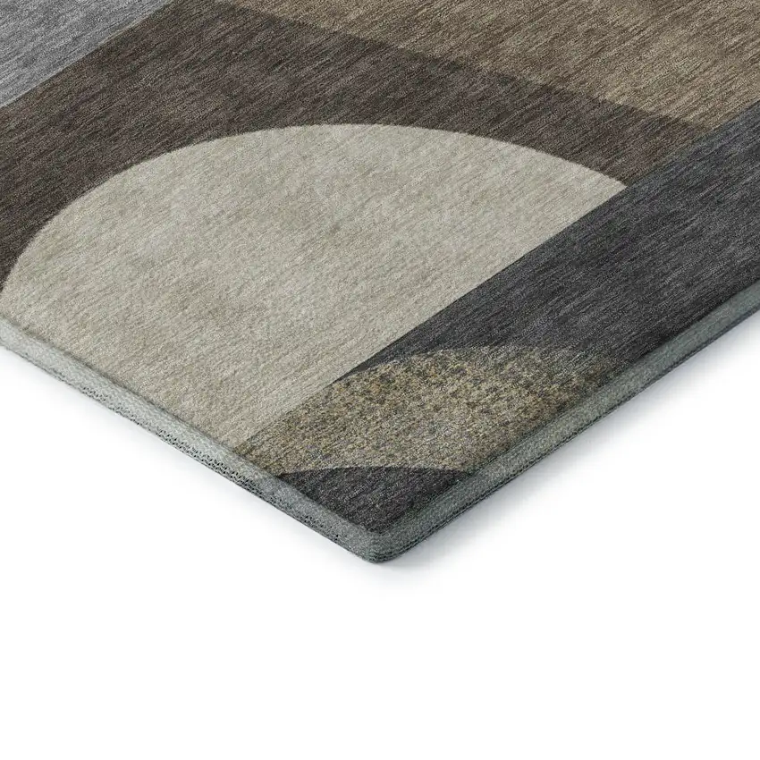 Brown Gray And Ivory Geometric Washable Area Rug With UV Protection Photo 6