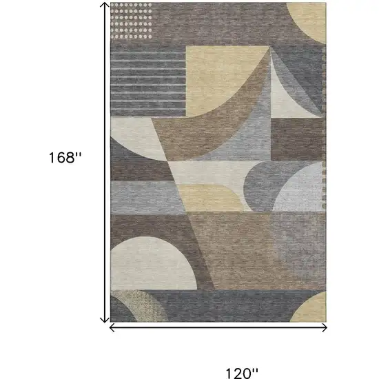 Brown Gray And Ivory Geometric Washable Area Rug With UV Protection Photo 9