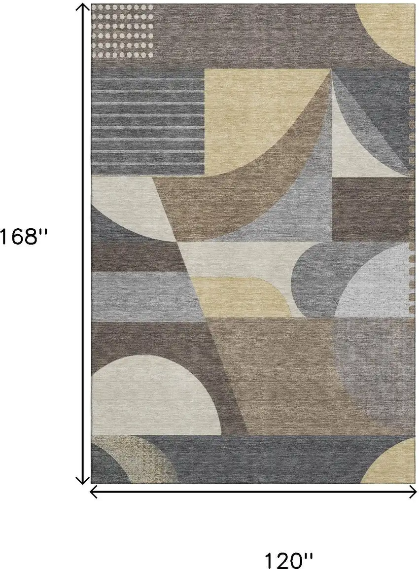 Brown Gray And Ivory Geometric Washable Area Rug With UV Protection Photo 9