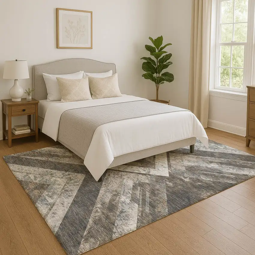 Brown Gray And Ivory Geometric Washable Area Rug With UV Protection Photo 5