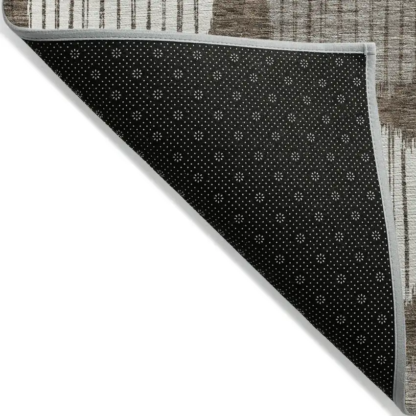 Brown Gray And Ivory Geometric Washable Indoor Outdoor Area Rug Photo 4