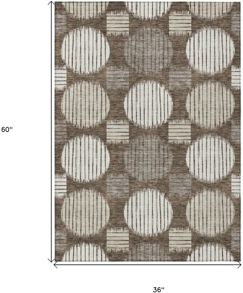 Brown Gray And Ivory Geometric Washable Indoor Outdoor Area Rug Photo 3