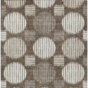 Photo of Brown Gray And Ivory Geometric Washable Indoor Outdoor Area Rug