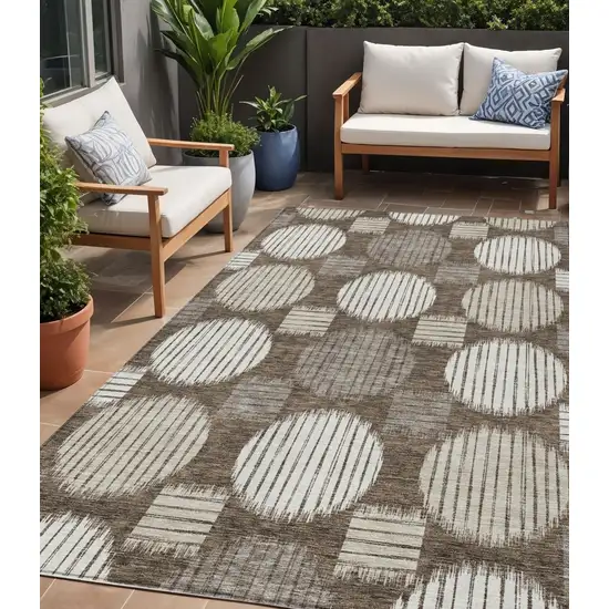 Brown Gray And Ivory Geometric Washable Indoor Outdoor Area Rug Photo 1