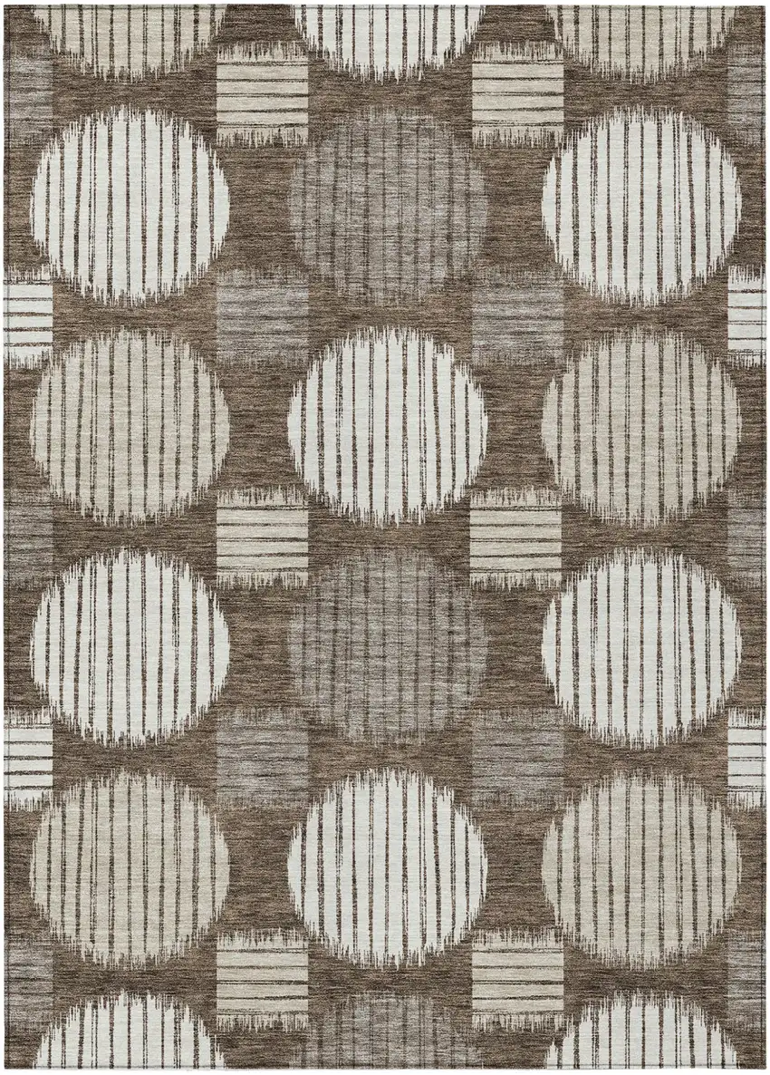 Brown Gray And Ivory Geometric Washable Indoor Outdoor Area Rug Photo 2