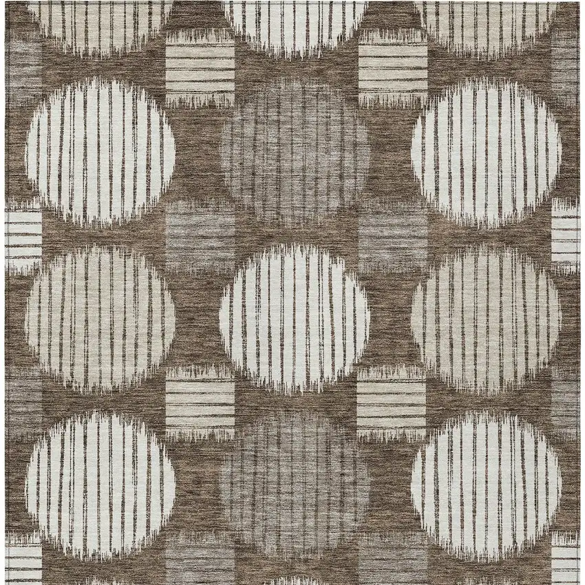 Brown Gray And Ivory Geometric Washable Indoor Outdoor Area Rug Photo 7