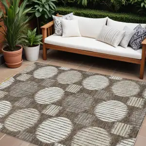 Photo of Brown Gray And Ivory Geometric Washable Indoor Outdoor Area Rug