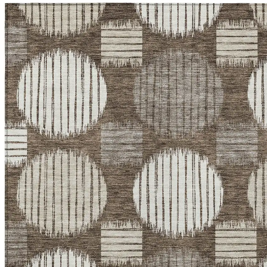 Brown Gray And Ivory Geometric Washable Indoor Outdoor Area Rug Photo 6