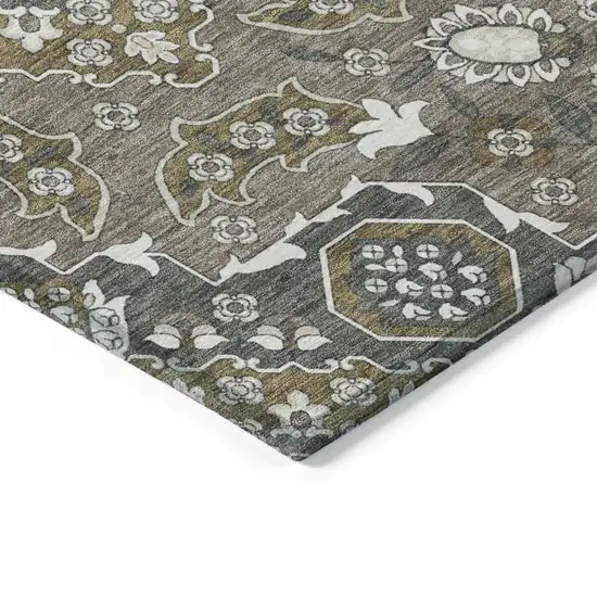 Brown Gray And Ivory Medallion Washable Indoor Outdoor Area Rug Photo 9