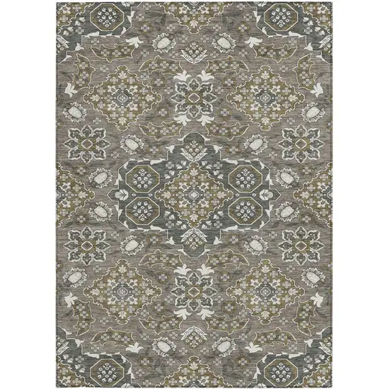 Brown Gray And Ivory Medallion Washable Indoor Outdoor Area Rug Photo 3
