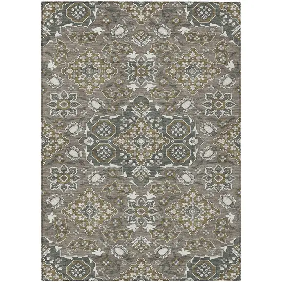 Brown Gray And Ivory Medallion Washable Indoor Outdoor Area Rug Photo 1