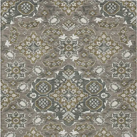 Brown Gray And Ivory Medallion Washable Indoor Outdoor Area Rug Photo 8