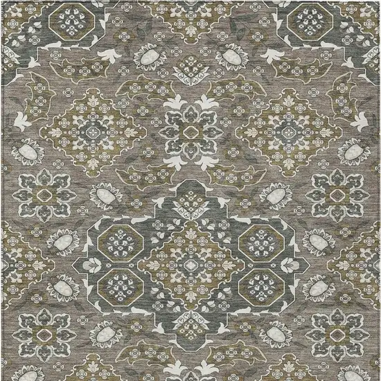 Brown Gray And Ivory Medallion Washable Indoor Outdoor Area Rug Photo 4