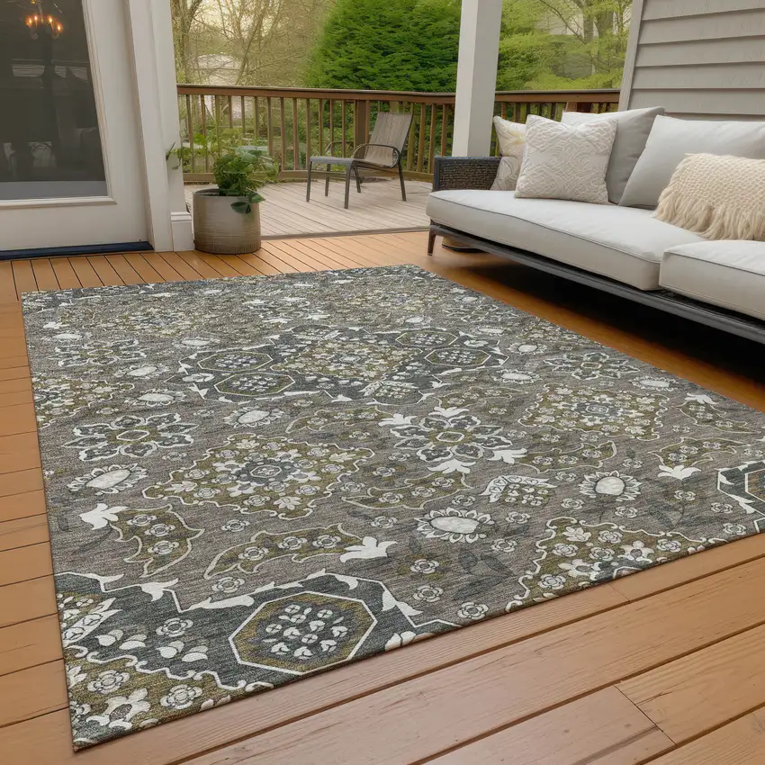 Brown Gray And Ivory Medallion Washable Indoor Outdoor Area Rug Photo 8