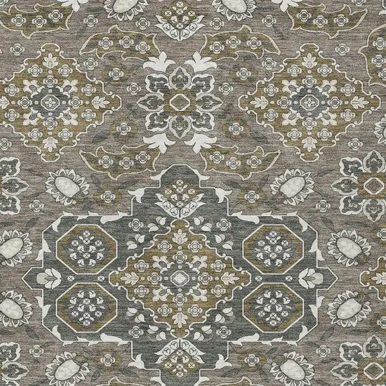 Brown Gray And Ivory Medallion Washable Indoor Outdoor Area Rug Photo 3