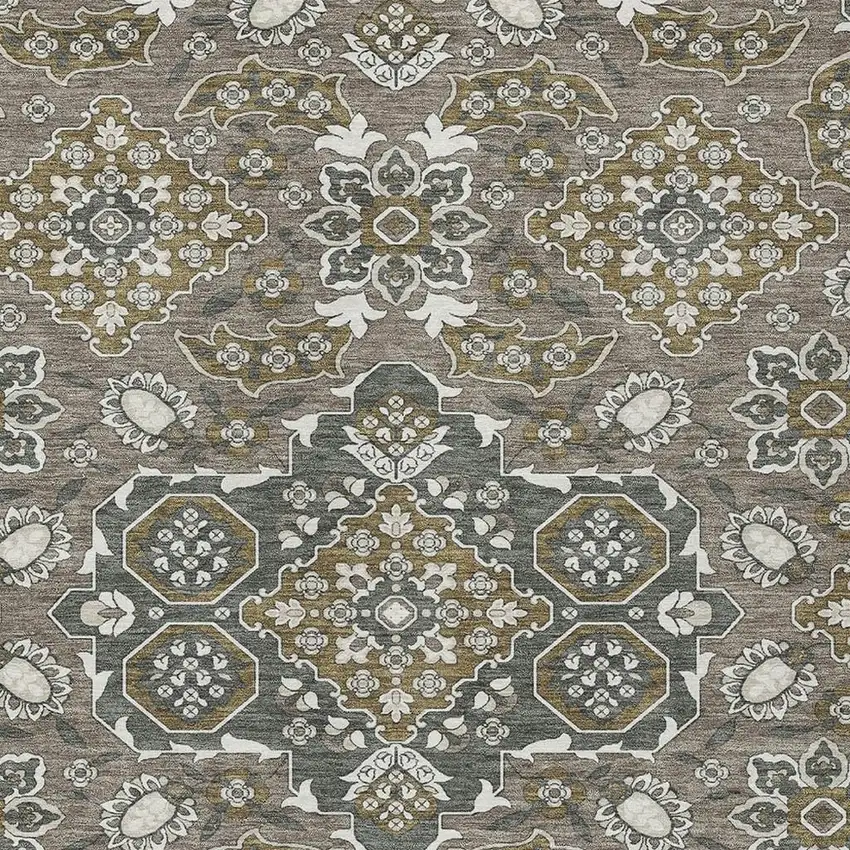 Brown Gray And Ivory Medallion Washable Indoor Outdoor Area Rug Photo 3