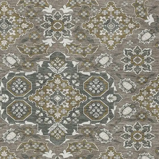 Brown Gray And Ivory Medallion Washable Indoor Outdoor Area Rug Photo 3