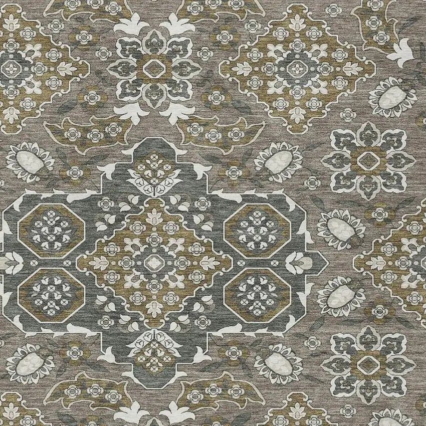 Brown Gray And Ivory Medallion Washable Indoor Outdoor Area Rug Photo 3