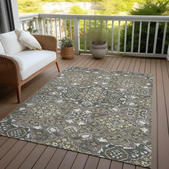 Brown Gray And Ivory Medallion Washable Indoor Outdoor Area Rug Photo 5