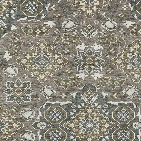 Brown Gray And Ivory Medallion Washable Indoor Outdoor Area Rug Photo 4