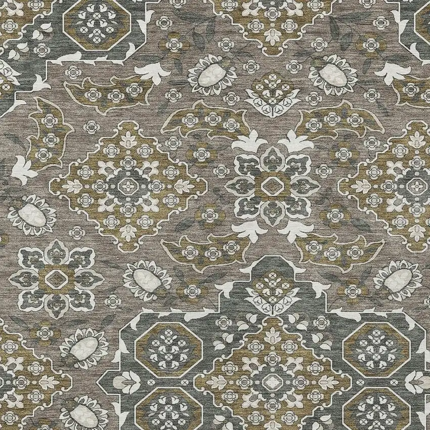 Brown Gray And Ivory Medallion Washable Indoor Outdoor Area Rug Photo 4