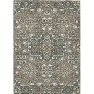 Photo of Brown Gray And Ivory Medallion Washable Indoor Outdoor Area Rug
