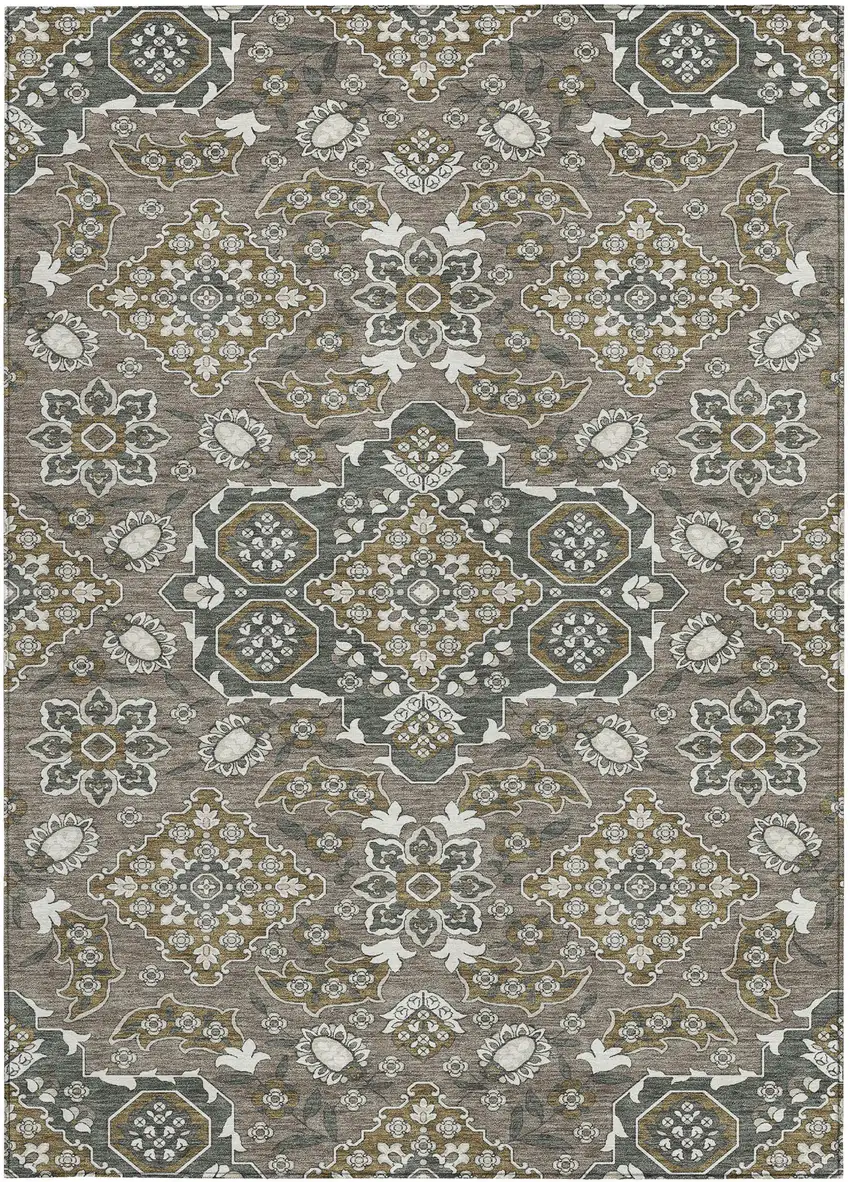 Brown Gray And Ivory Medallion Washable Indoor Outdoor Area Rug Photo 3