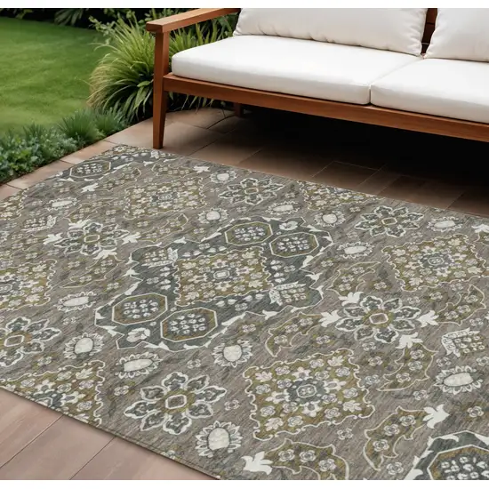 Brown Gray And Ivory Medallion Washable Indoor Outdoor Area Rug Photo 2