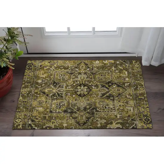Brown Gray And Ivory Oriental Washable Area Rug With UV Protection Photo 3