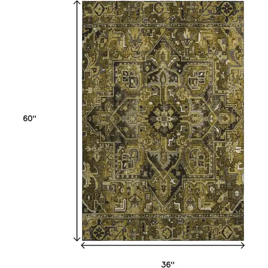 Brown Gray And Ivory Oriental Washable Area Rug With UV Protection Photo 3